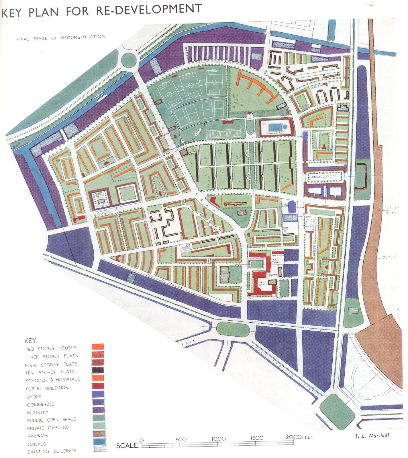 HOXTON. Post war redevelopment Key plan 1943 old vintage map chart